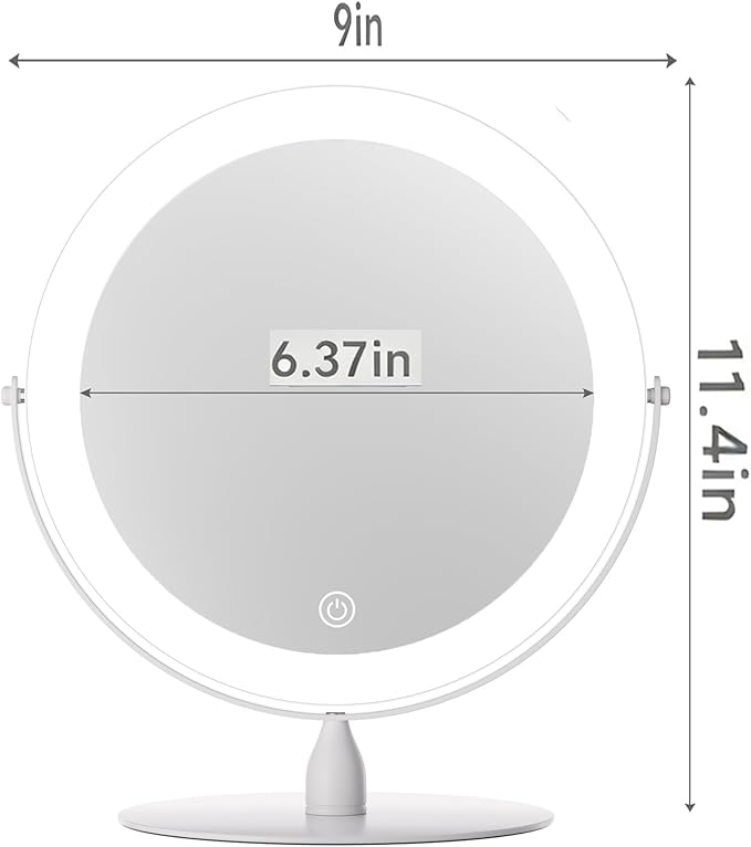 9" Extra Large Lighted Makeup Mirror, 1X/10X, 2-Sided Magnifying Mirror with 96 LEDs, 3 Color Dimmable Lights, 360° Swivel, LED Vanity Mirror, White - Great Gift
