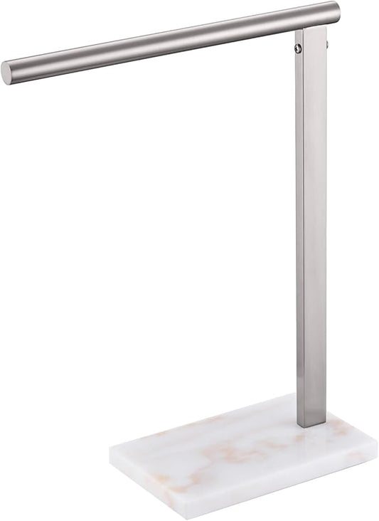 KOKOSIRI Hand Towel Holder Standing Towel Rack with Steady Marble Base for Bathroom Vanity Countertop, Brushed Stainless Steel 15.7'' Height THS0006-BR