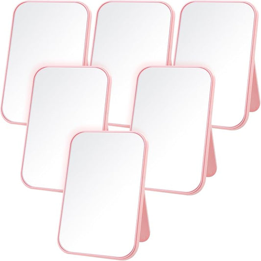 DoubleFill 6 Pcs Spa Party Mirror Spa Party Supplies Sleepover Accessory Favors Makeup Mirror for Sleepover Slumber Birthday Favors Women Adults Princess Gift(Pink)