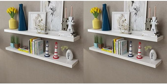 Set of 4 Floating Shelves 47.2 inch Wall Mounted Display Ledge for Bedroom Living Room Office Modern White MDF Storage Organizers