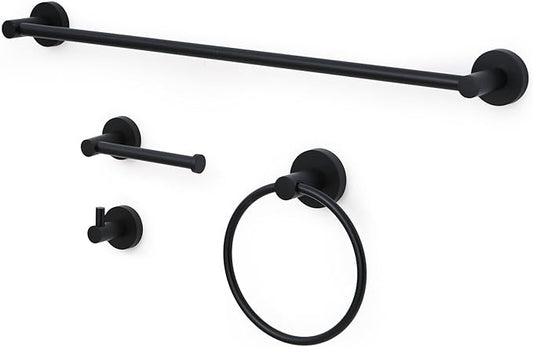 Bathroom Hardware Set 4 Piece – 24 Inch Towel Bar Set,Rustproof Stainless Steel Bathroom Accessories Kit with Towel Ring, Toilet Paper Holder & Robe Hook, Wall Mounted Bathroom Fixtures Set.