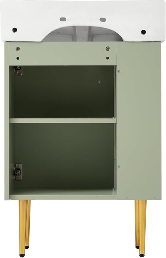 Virubi 21.6 in Small Bathroom Vanity with Sink,Doors and Storage Shelves,Wood Modern Single Fluted Bathroom Sink Cabinet Freestanding (Green,Left Shelf)