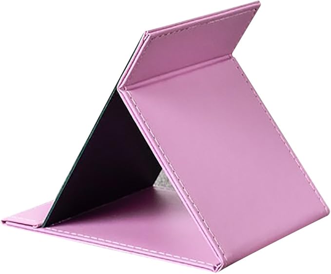 JOLY Protable PU Leather Mirror Folding Desktop Makeup Mirror with Adjustable Stand for Personal Use,Travelling (M, Pink)