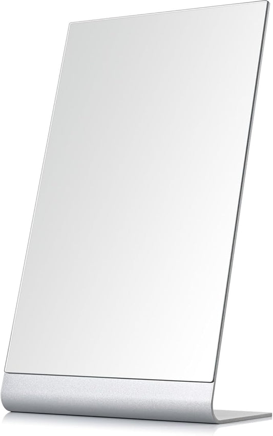 NEZZOE Frameless Makeup Mirror for Desk, 15 x 8.5 Inch Aluminum Standing Table Mirror, Large Counter Top Mirror