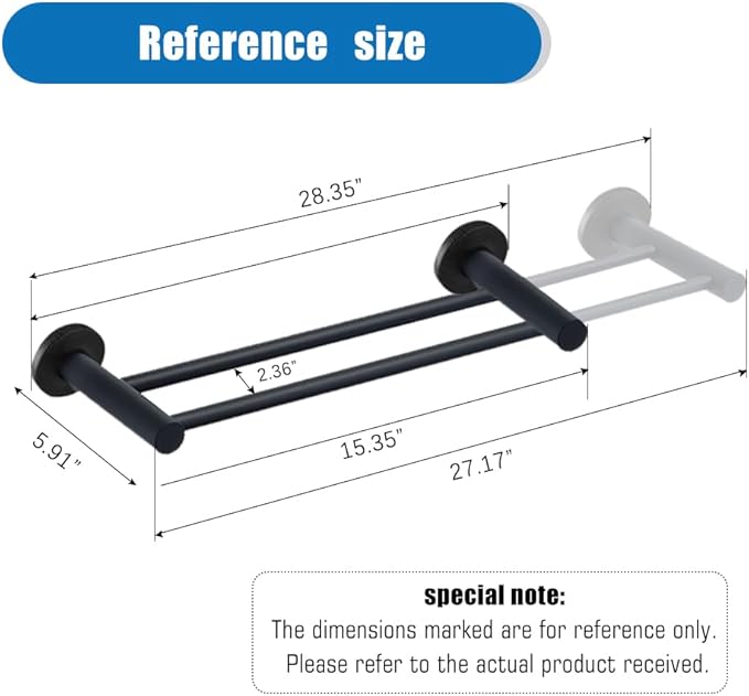 Retractable #304 Stainless Steel Towel Bar, Single bar or Double bar Optional,Adjustable Length from 16 inches to 28.9 Inches (Matt Black, Double Towel bar)