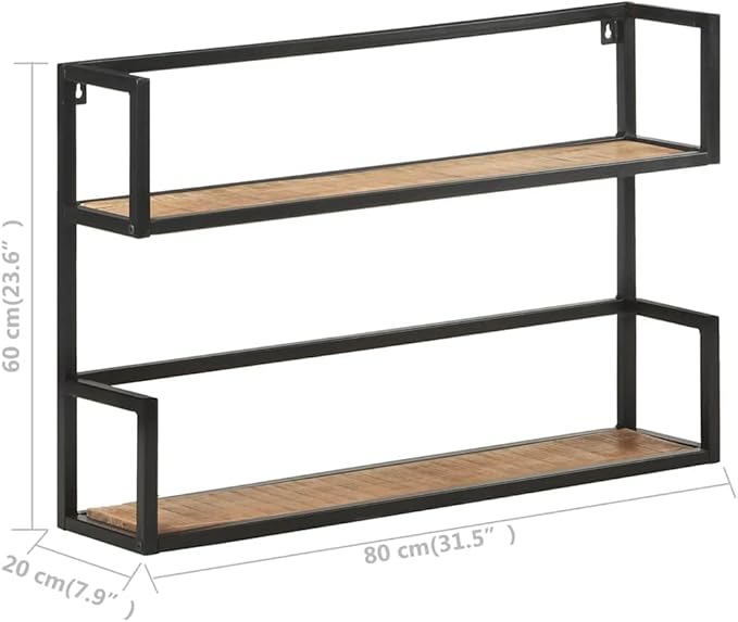 Industrial Wall Shelf 31.5 inch Floating Shelves with Powder-Coated Iron Frame, 2-Tier Rustic Mango Wood Storage Rack for Living Room Bedroom Kitchen Decor