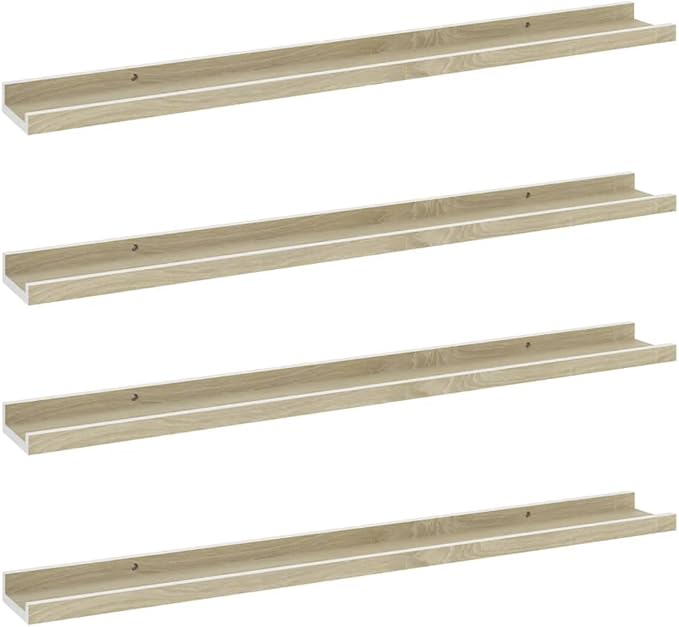 Wall Shelves 4 Pack White and Sonoma Oak Floating Shelves 31.5 Inch for Living Room Bedroom Kitchen Storage Display Organizer Modern Decorative Shelving Units