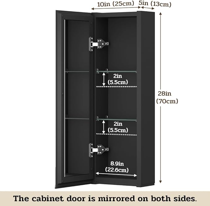Spliceable Modular Bathroom Medicine Cabinet with Soft Close Doors with Glass on Both Sides, Reversible Wall Mounted Mirror (28" L x 10" W)
