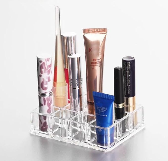 Kamay's Acrylic Transparent Rectangular 12 Grids Lipstick Nail Polish Eyebrow Brush Display Rack (SF-1037)