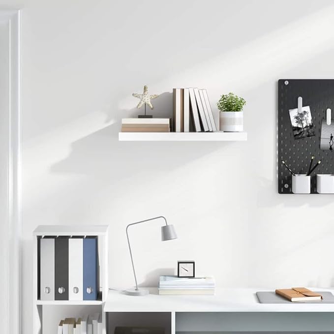 Floating Wall Shelf 23.6-Inch Rectangular Display Ledge, Modern High Gloss White MDF Floating Shelves for Bedroom, Living Room, and Home Office Wall Decor