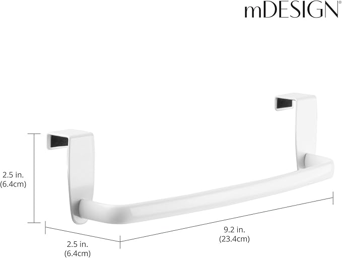 mDesign Steel Metal Wire Over Cabinet Towel Rack Storage Organizer - Hang on Cabinet or Door - Towel Bar Holder for Kitchen - Holds Hand Towels, Washcloths - Spira Collection - White