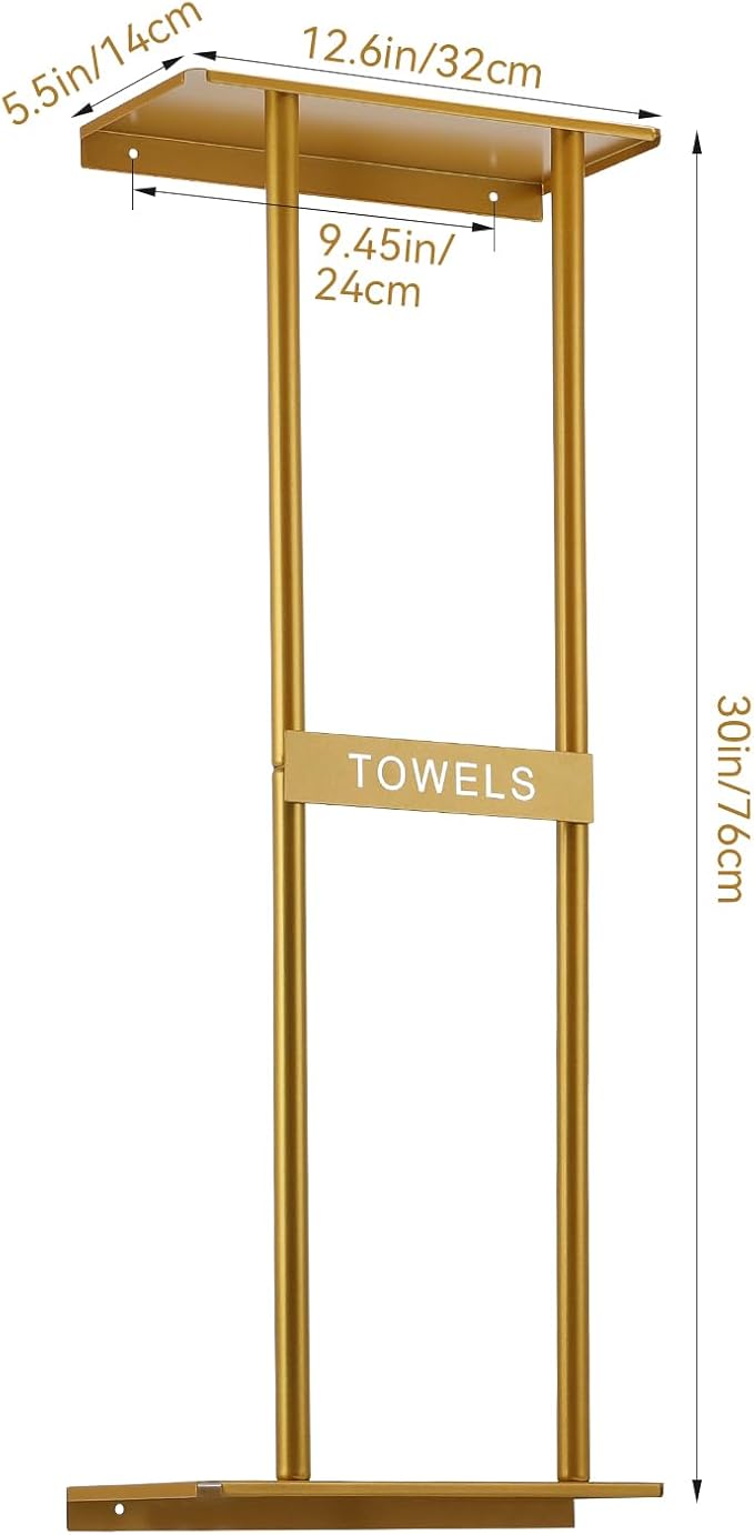 Vertical Towel Rack Wall Mounted - Metal Rolled Towel Holder, 31 Inch Black Space Saving Bathroom Storage Shelf for Shower, Toilet & RV (Golden)