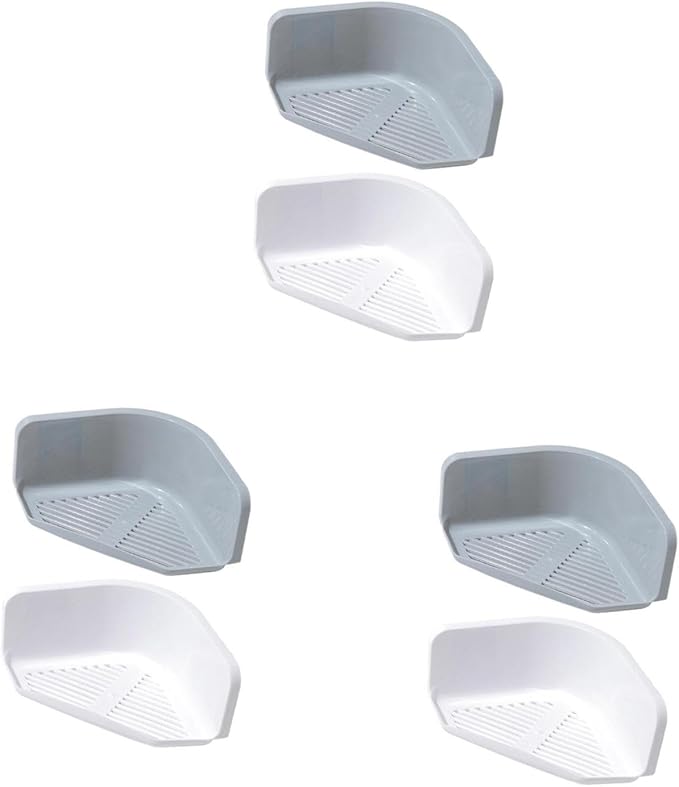 OSALADI 3sets No Punching Bathroom Storage Mounted Triangle Shelf for Kitchen Toilet Durable Plastic Organizer Grey White for Creams Soaps and Toothpaste 2pcs*3