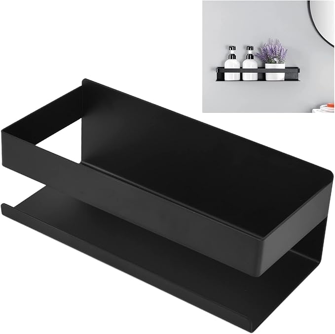 Hilitand Single Tier Shelf Toiletries and Cosmetics Storage Rack, Matte Black Bathroom Kitchen Organizer, No Drilling Installation