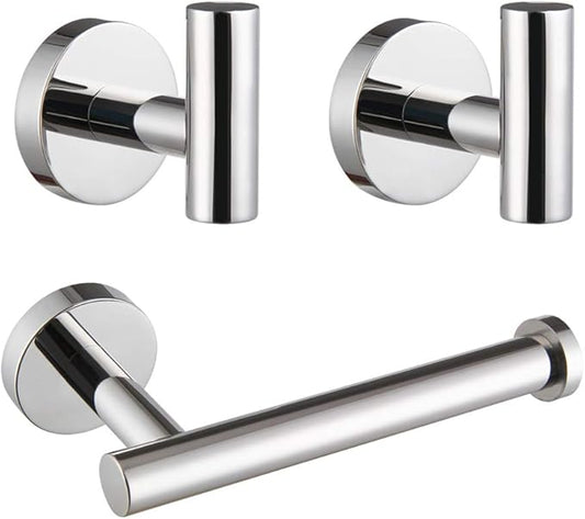 GERZWY Modern 3-Piece Bathroom Hardware Set Toilet Paper Holder and 2X Towel Hook Wall Mounted Polished SUS 304 Stainless Steel AG1401B-JG