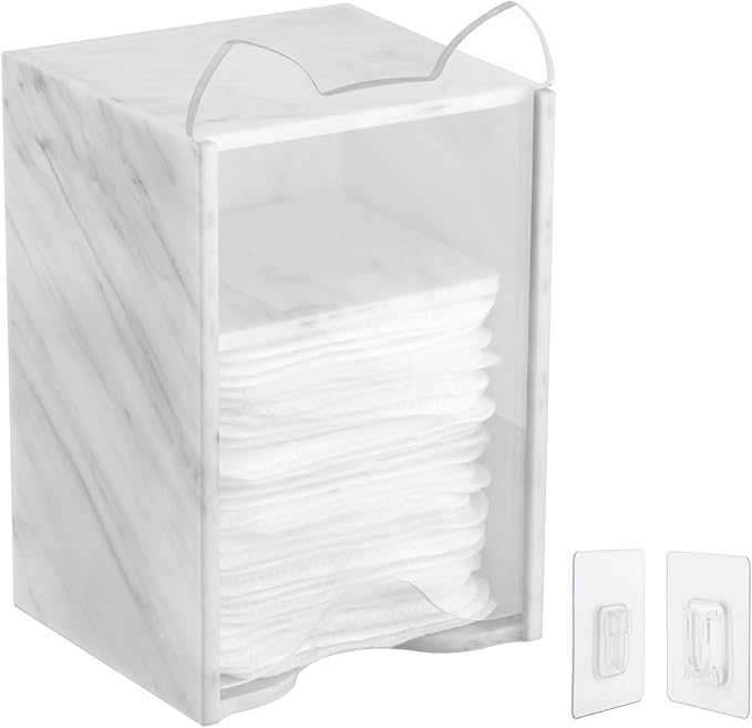 Beautyflier Acrylic Storage Holder for Clean Skin Club Clean Pads 2.0, Wall-Mounted Storage Container, Classic Modern Marble Holder for Storage of Makeup Remover Pads, 3 x 3 x 4.75IN (White Marble)