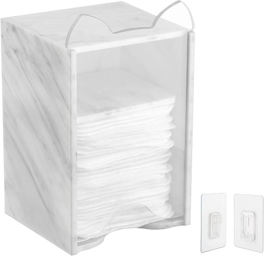Beautyflier Acrylic Storage Holder for Clean Skin Club Clean Pads 2.0, Wall-Mounted Storage Container, Classic Modern Marble Holder for Storage of Makeup Remover Pads, 3 x 3 x 4.75IN (White Marble)