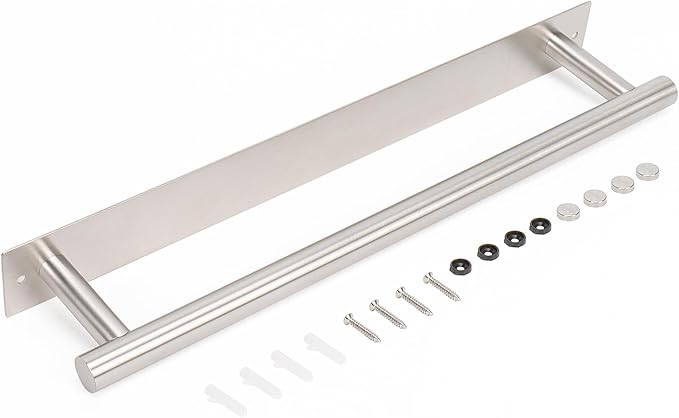 Self Adhesive Towel Bar, 16 Inch Round Towel Racks for Bathroom Wall Mounted SUS304 Stainless Steel Towel Hanger for Kitchen, No Drill or Screw-Mounted Towel Holder (Brushed Nickel)