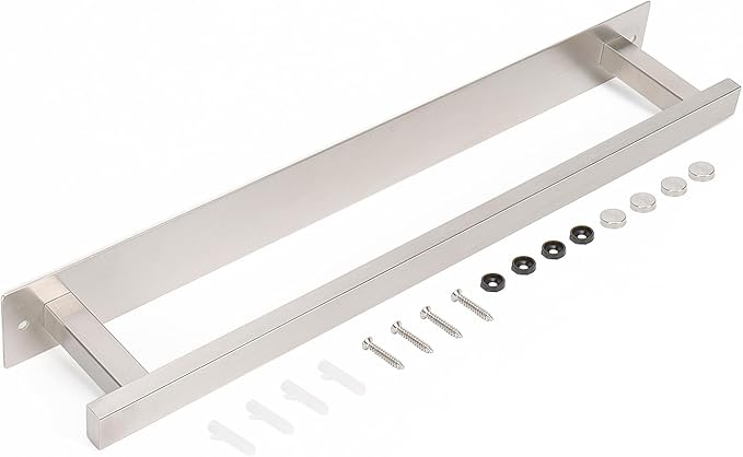 Self Adhesive Towel Bar, 16 Inch Square Towel Racks for Bathroom Wall Mounted SUS304 Stainless Steel Towel Hanger for Kitchen, No Drill or Screw-Mounted Towel Holder (Brushed Nickel)