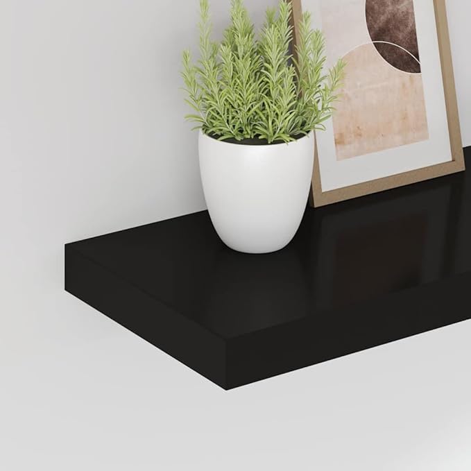 Floating Wall Shelf for Decor, Modern Rectangular Black MDF Wood Display Shelf for Living Room, Minimalist Storage Organizer with Mounting Hardware, 19.7 x 9.1 Inches