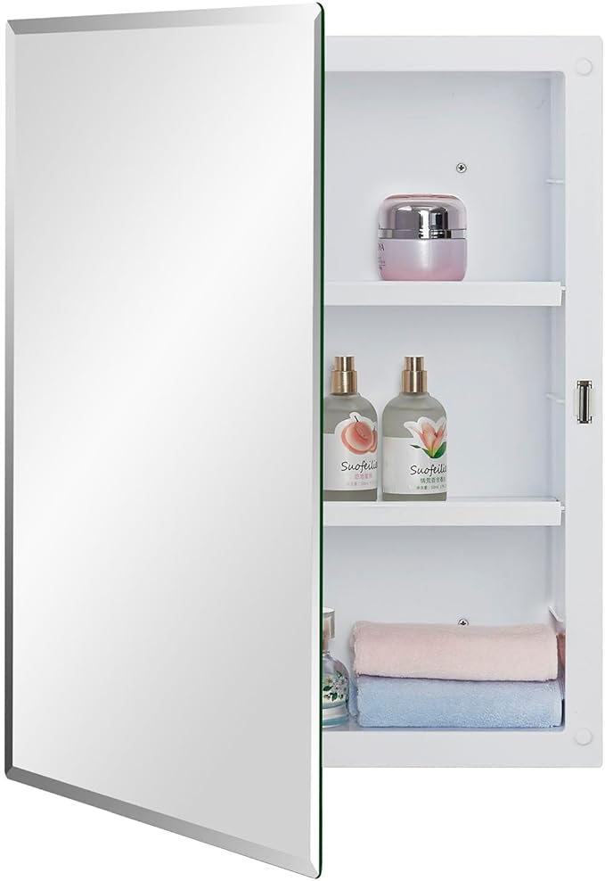 IDYLLOR Plastic Medicine Mirror Cabinet for Bathroom 16 x 20 inch, Surface and Recessed Mount