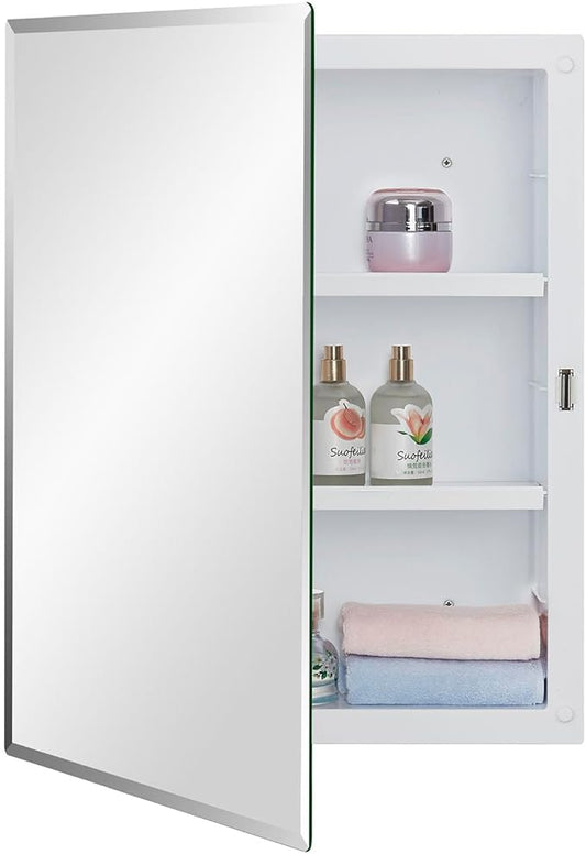 IDYLLOR Plastic Medicine Mirror Cabinet for Bathroom 16 x 20 inch, Surface and Recessed Mount