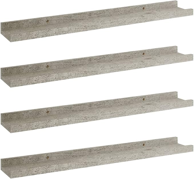 Concrete Gray Wall Shelves Set of 4 Industrial Floating Shelves 23.6 inch for Living Room Bedroom Storage Display Organizer with 11lb Load Capacity