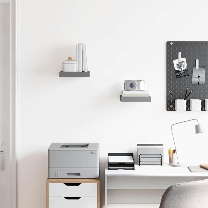 Floating Wall Shelves Set of 2, Modern Invisible Mounting Display Shelves for Living Room & Office, High Gloss Gray 9.1x9.3x1.5 Inch, Honeycomb MDF and Metal Frame, Holds 11 lbs Each