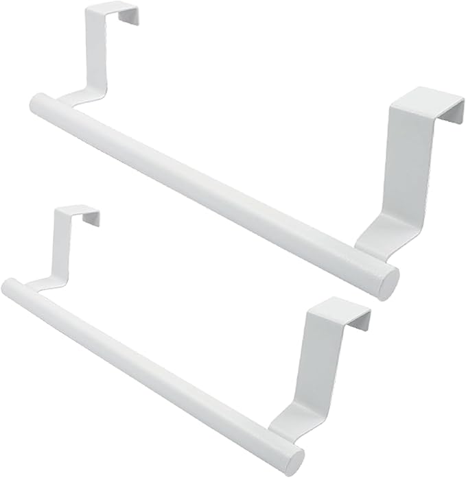 2 Pack 9 Inch Towel Holder, White Bathroom Towel Bar Stainless Steel Hand Towel Rack, Over Cabinet Door Towel Bar for Kitchen Bathroom
