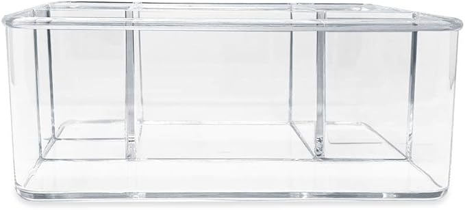 Isaac Jacobs 5-Compartment Clear Acrylic Organizer (10” L x 7” W x 4” H), Makeup Brush Holder, Tall Slot, Multi-Sectional Tray, Storage Solution for Makeup, School, Crafts, Office Supplies & More