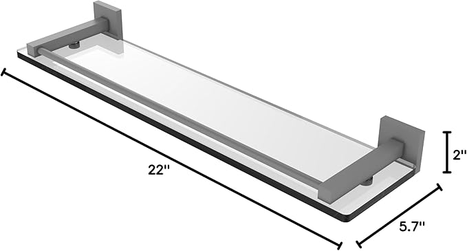 Allied Brass MT-1-22-GAL Montero Collection 22 Inch Gallery Rail Glass Shelf, Matte Gray