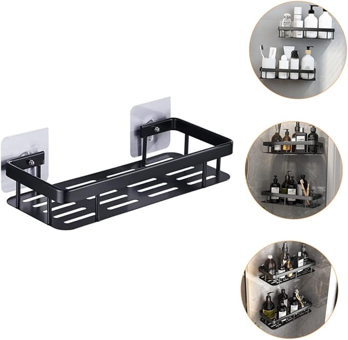 ULTECHNOVO Wall-Mounted Kitchen Spice Rack Black Aluminum Multi-Functional Storage Shelf for Bathroom Essentials Space-Saving Organizer for Home Use