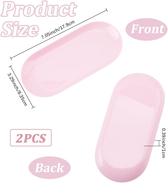 CRASPIRE 2Pcs Pink Nail Trays Manicure Storage Tray 7" x 3.3" Plastic Nails Art Tools Organizer Display Jewelry Rhinestone Small Plate Dishes for Manicures Decoration Makeup Cosmetics Accessories