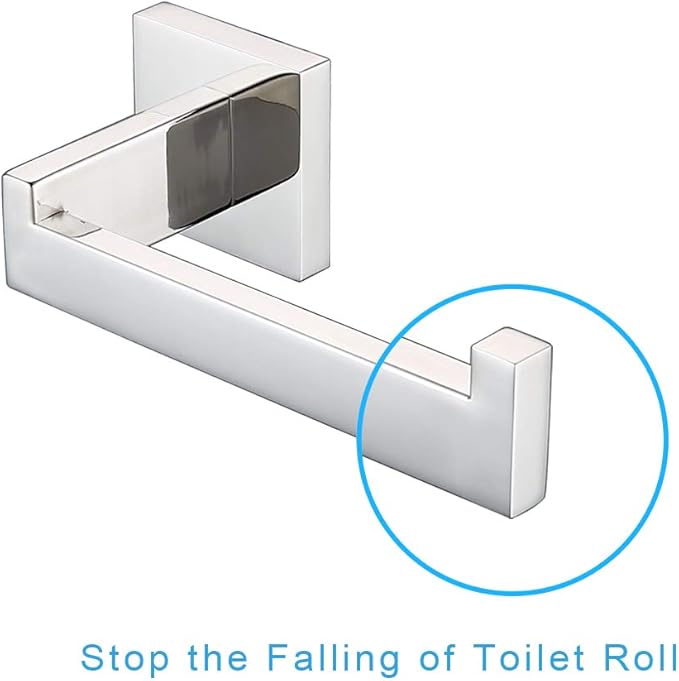TASTOS Polished Chrome Toilet Paper Holder SUS304 Stainless Steel, Modern Square Half Open Bathroom 5 inch TP Holder Wall Mount Rustfree Tissue Roll Dispenser for Washroom Kitchen