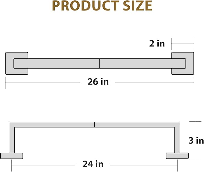 Luxbaro Matte Black Towel Bar 24 Inch, Square Base Thicken Towel Rack for Bathroom Wall, SUS304 Stainless Steel Towel Rod, Modern Home Decor (Total Length 26-Inch)
