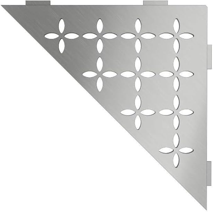 Schluter Triangular Corner Shelf for Tiled Walls - Floral Design, Stainless Steel Material, Brushed Stainless Steel Finish, 3/32" Thick Anchoring Tabs - SES1D5EB