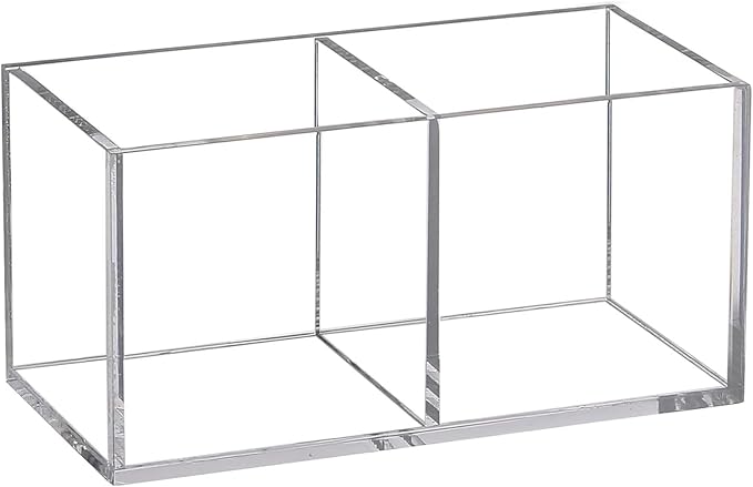 Acrylic Makeup Brush Organizers, 2 Section 2-Compartment Transparent Plastic Lipstick Holder Clear 4.72x2.36x2.36 Inches Storage Square Cube for Bathroom Jewelry Accessories