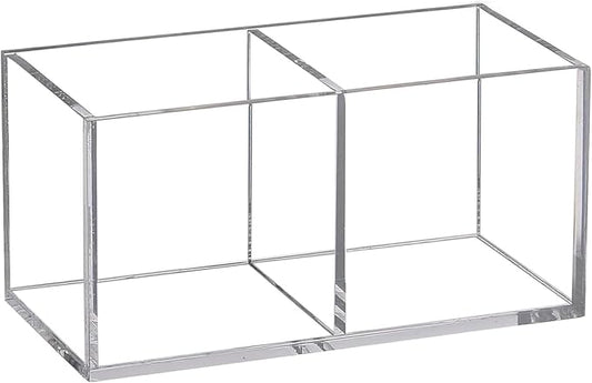 Acrylic Makeup Brush Organizers, 2 Section 2-Compartment Transparent Plastic Lipstick Holder Clear 4.72x2.36x2.36 Inches Storage Square Cube for Bathroom Jewelry Accessories