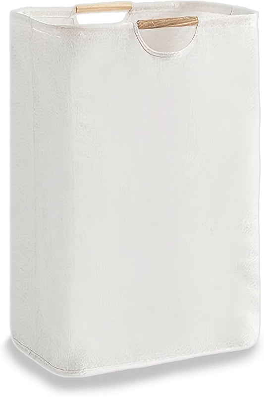 Collapsible Laundry Hamper Bag with Wooden Handles - 72L/19 Gallon Large Capacity Waterproof Oxford Cloth Storage Basket, Freestanding No Wire Frame, for Dorm Room, Bedroom, Bathroom (Max)