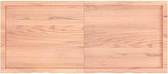 Light Brown Solid Oak Wood Bathroom Countertop 55.1"x23.6"x(0.8"-2.4") with Varnished Surface and Live Edge for Vanity Desk Table Shelf Handmade Treated Wood Worktop