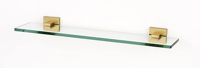 Alno Contemporary II 18" Glass Shelf With Brackets - Unlacquered Brass
