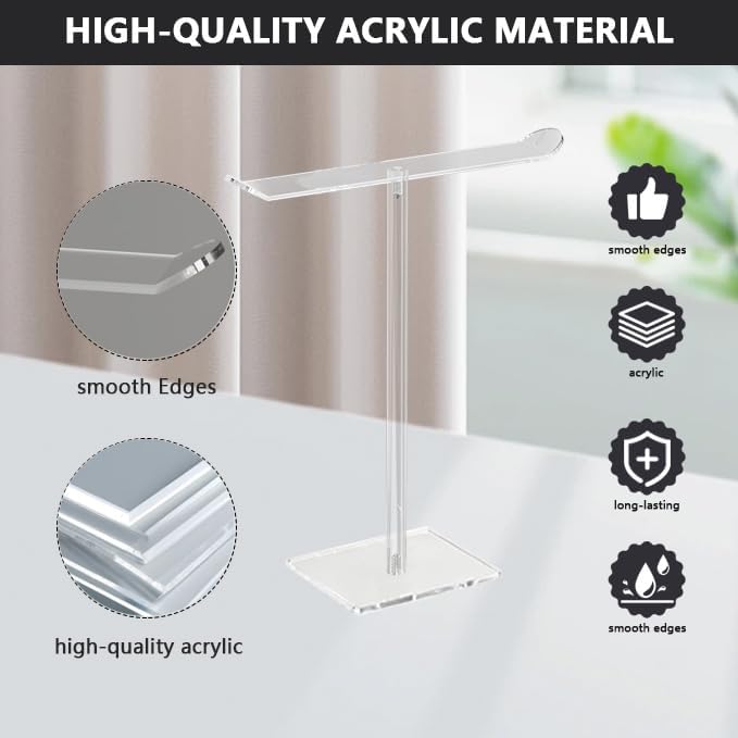 Acrylic Countertop Towel Holder Stand - T-Shape Modern Hand Towel Stand for Bathroom & Kitchen, Countertop Towel Holder with Easy Screw Assembly, Space-Saving Bathroom Decor for Counters (M-1T-Shape)