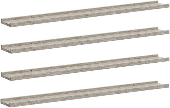 Concrete Gray Wall Shelves Set of 4, 39.4 Inch Floating Shelves for Living Room Bedroom, Modern Industrial MDF Shelf for Storage and Decor, Easy Mount
