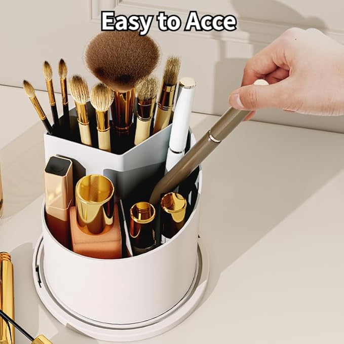 Makeup Brush Holder Organizer with 360° Rotating Lid Dustproof Makeup Brushes Organizer for Vanity Desktop Bathroom Countertop Clear Cover Easy Visibility (Black)