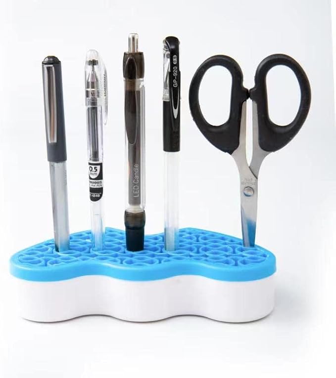 GOLDEN STRAWBERRY 2 PCS Silicone Makeup Brush Holder Cosmetic Storage Box Multipurpose Painting Pen Stand Holder (Blue)