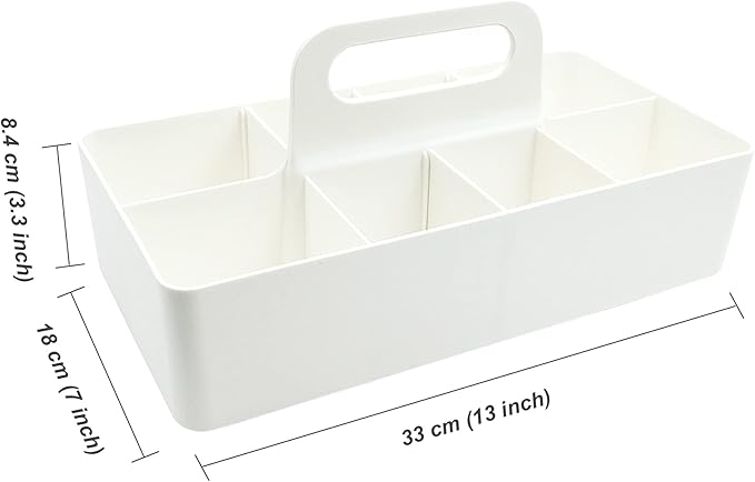souG New Plastic Portable Makeup Organizer Caddy Tote Divided Basket Bin with Handle, DIY Divider, 8 Compartments - Office Supplies Organizer -White