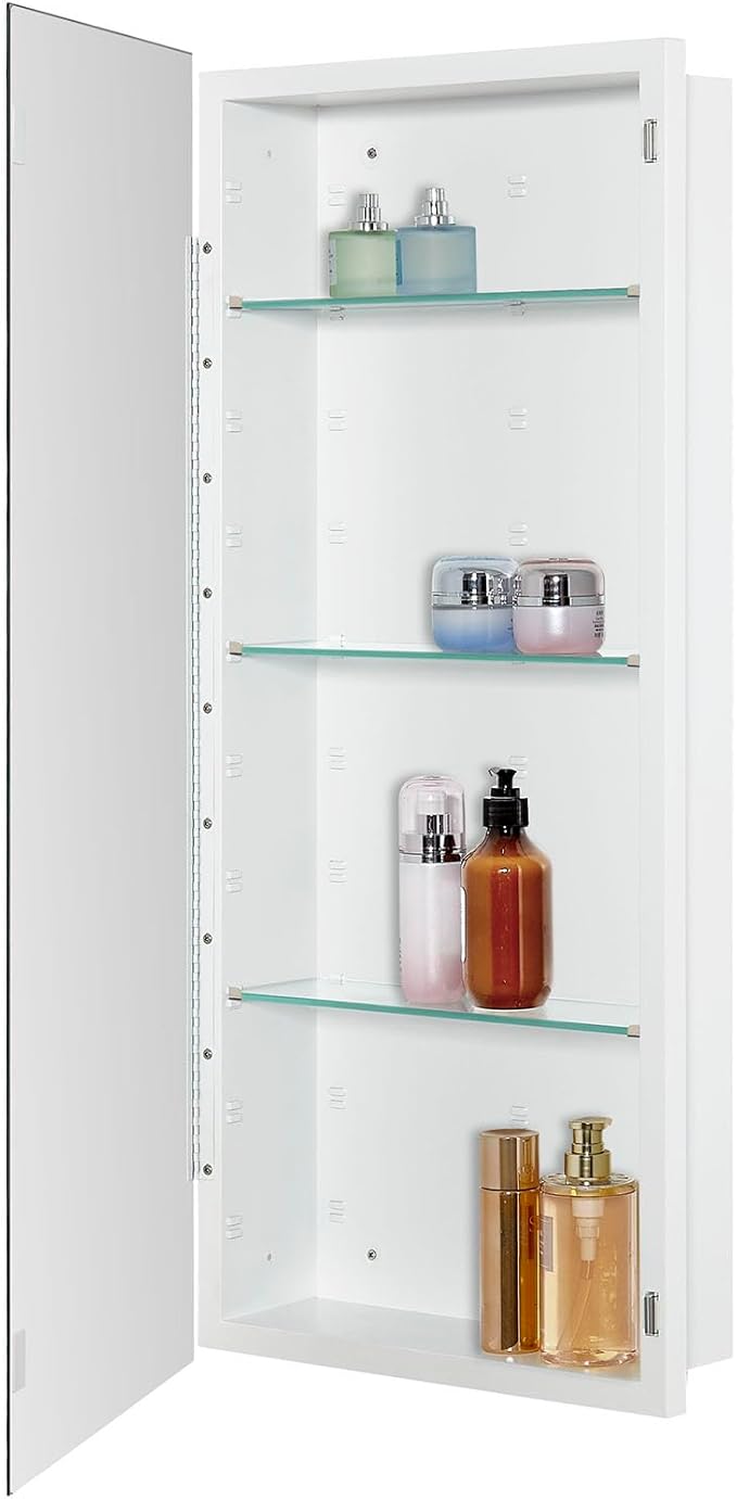 IDYLLOR Bathroom Medicine Cabinet with Beveled Edge Mirrored Door 16 x 36 inch, Recessed or Surface Mount, with Adjustable Glass Shelves