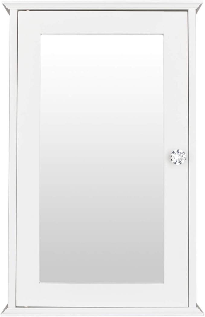 White Mirrored Bathroom Medicine Cabinet, Wall Mount Bathroom Storage Cabinet with with Single Glass Door & Adjustable Shelf