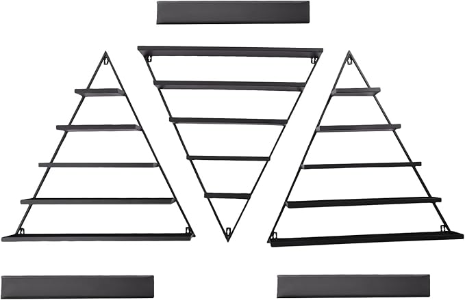 5 Tier Wall-Mounted Metal Nail Polish Display Rack,Simple Triangular Storage Shelves,Essential Oil and Perfume Organizers,Cosmetic Display Cases for Home Spa Nail Salon Shop (Black)