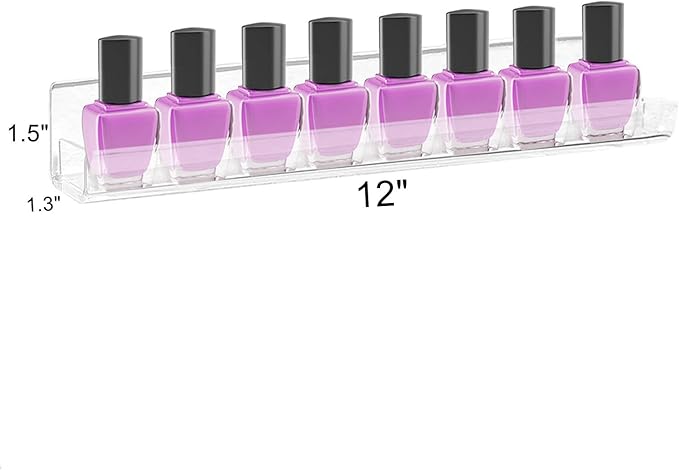 ROYALITA 6-Pack Acrylic Shelves - Nail Polish Organizer Wall Mounted Shelves, Nail Polish Rack with Removable Anti-Slip End Inserts, Nail Polish Holder for Bottles Nail Polish Display & Storage Shelf